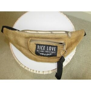 Rice Love Fanny Pack Tan Burlap Recycled Sustainable‎ Boho Waist Bag Bum Belt